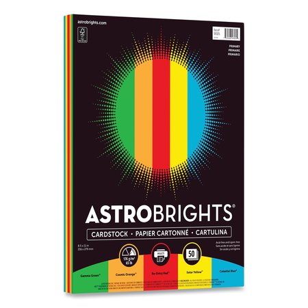 ASTROBRIGHTS Color Cardstock, 65 lb Cover Weight, 8.5 x 11, Assorted Primary Colors, PK50, 50PK 99325-02